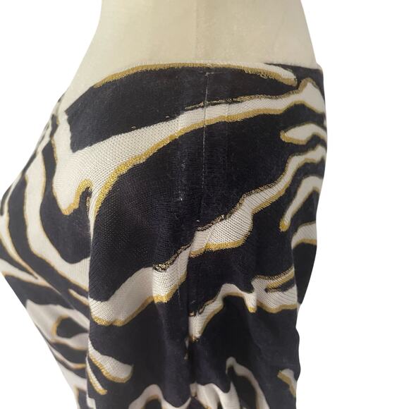 Cache Zebra Print Metallic Gold, Navy, & White Short Sleeve Sweater Small - Picture 13 of 13